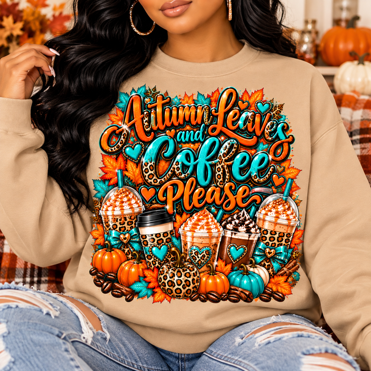 Autumn Leave and Coffee Sweatshirt