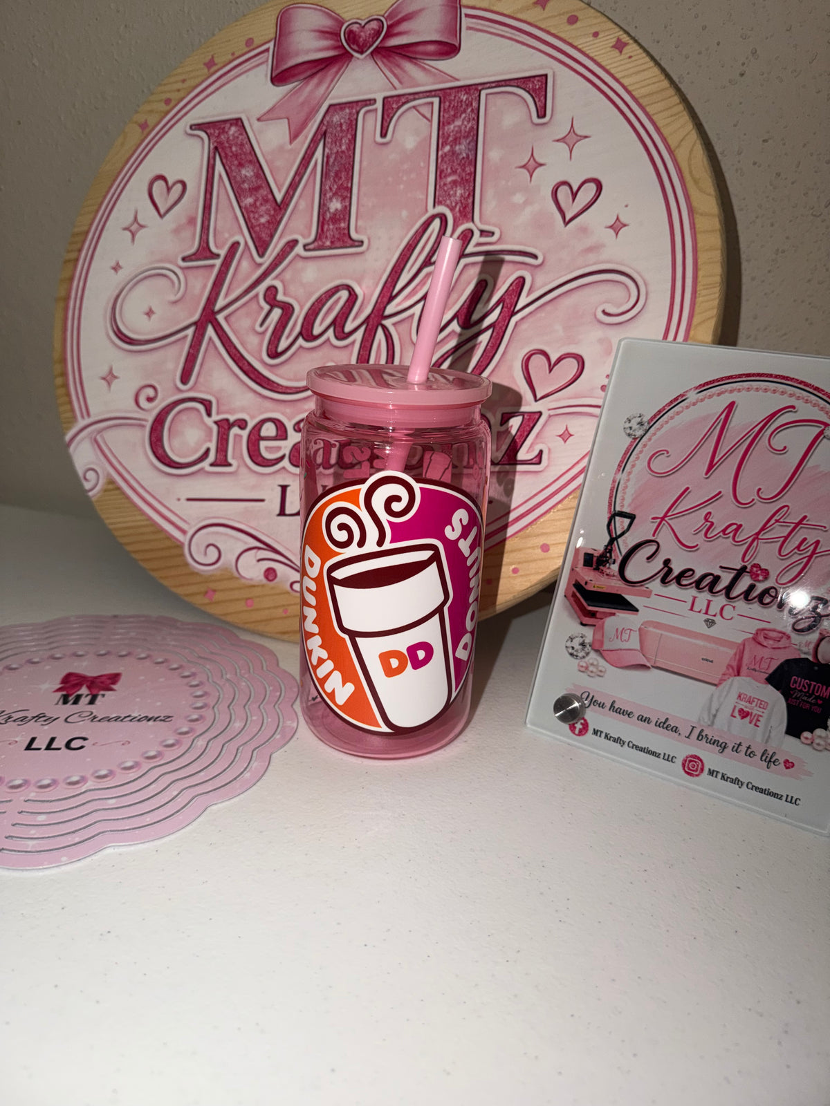 Pink Dunkin 16oz acrylic tumbler
