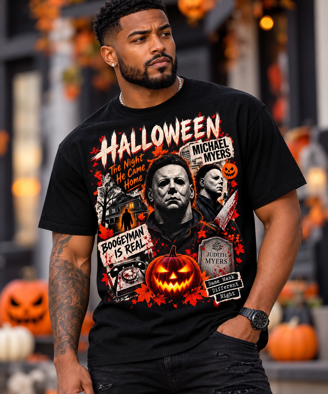 Halloween Boogeyman Graphic T-Shirt – Horror Movie Inspired Tee